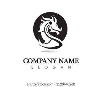 Head dragon flat color logo template vector illustration