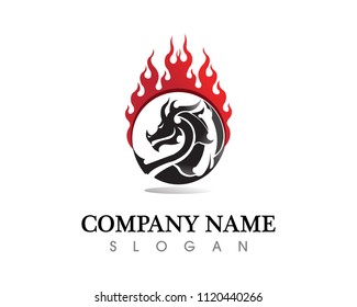 Head dragon flat color logo template vector illustration
