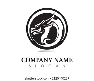 Head dragon flat color logo template vector illustration