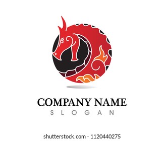 Head dragon flat color logo template vector illustration
