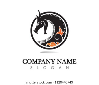 Head dragon flat color logo template vector illustration
