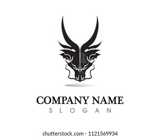 Head dragon flat color logo template vector illustration
