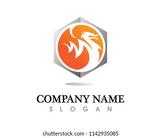 Head dragon flat color logo template vector illustration
