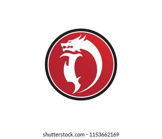 Head dragon flat color logo template vector illustration