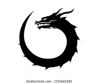Head dragon flat color logo template vector illustration