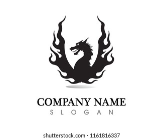 Head dragon flat color logo template vector illustration
