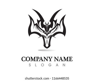 Head dragon flat color logo template vector illustration
