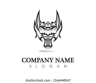 Head dragon flat color logo template vector illustration
