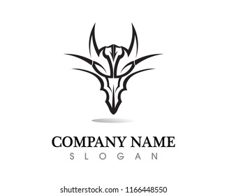 Head dragon flat color logo template vector illustration
