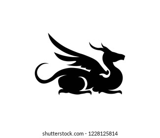 Head dragon flat color logo template vector illustration