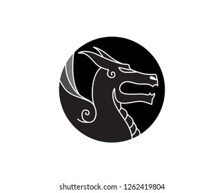 Head dragon flat color logo template vector illustration
