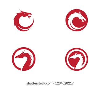 Head dragon flat color logo template vector illustration