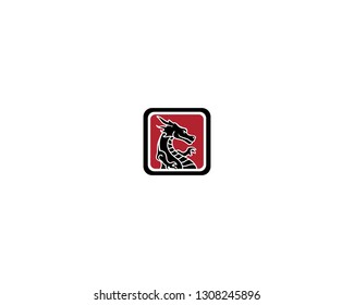 Head dragon flat color logo template vector illustration