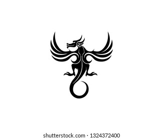 Head dragon flat color logo template vector illustration
