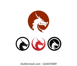 Head dragon flat color logo template vector illustration
