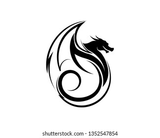 Head dragon flat color logo template vector illustration