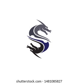 Head dragon flat color logo template vector illustration
