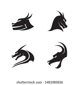 Head dragon flat color logo template vector illustration
