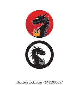 Head dragon flat color logo template vector illustration
