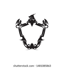 Head dragon flat color logo template vector illustration
