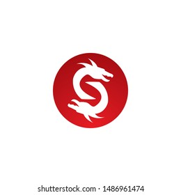 Head dragon flat color logo template vector design