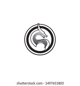 Head dragon flat color logo template vector illustration
