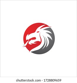 Head dragon flat color logo template. vector illustration