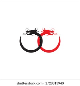 Head dragon flat color logo template. vector illustration