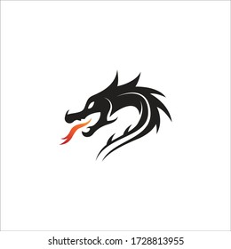 Head dragon flat color logo template. vector illustration