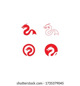 Head dragon flat color logo template vector design