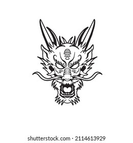 Head dragon flat color logo template vector illustration