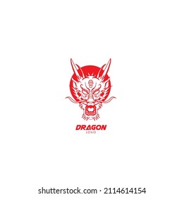 Head dragon flat color logo template vector illustration