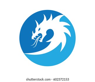 Head dragon flat color logo template vector illustration