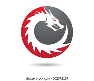 Head dragon flat color logo template vector illustration