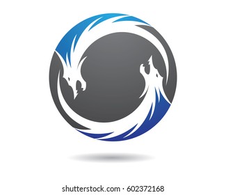 Head dragon flat color logo template vector illustration