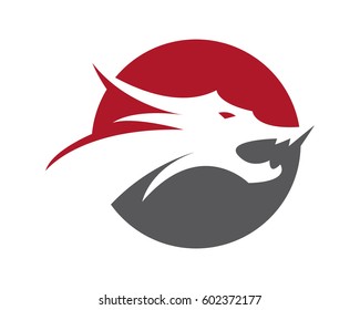 Head dragon flat color logo template vector illustration