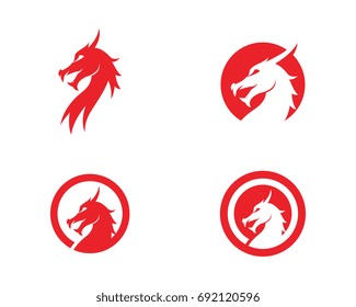 Head dragon flat color logo template vector illustration