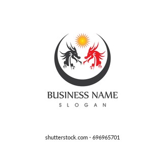 Head dragon flat color logo template vector illustration
