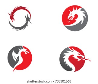 Head dragon flat color logo template vector illustration