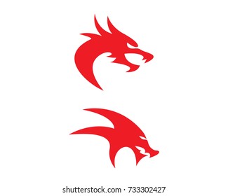 Head dragon flat color logo template vector illustration