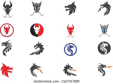 Head Dragon Flat Color Logos