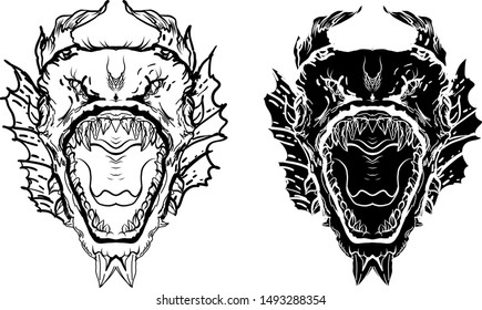 Head of dragon isolate and hand drawn vector.