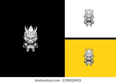 head dragon monster vector black and white