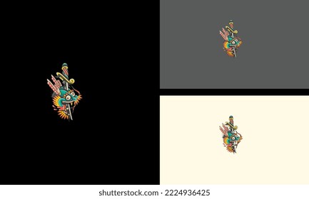 head dragon with sword vector artwork design