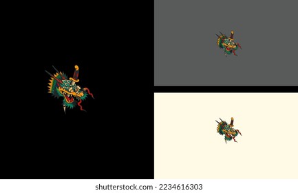 head dragon and sword vector artwork design