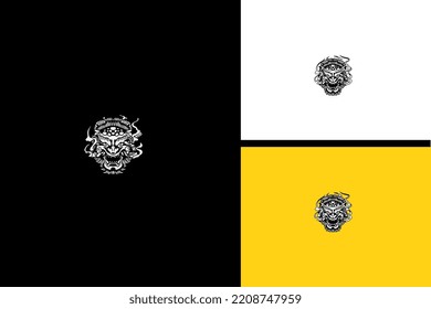 diseño de arte de línea vectorial vintage de dragón de cabeza