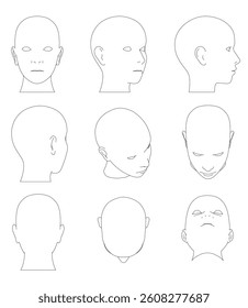 The head drawings are all of the same shape, they have same expressions.