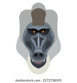 Head of a drill monkey. Mandrillus leucophaeus. Baboon face. Primate mask. Isolated vector animal illustration. Cartoon style