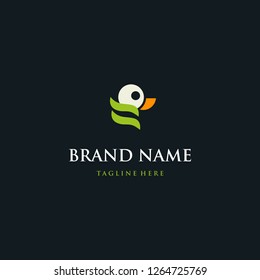 Head Duck Cartoon Cute Leaf Creative Abstract Illustration Vector Logo