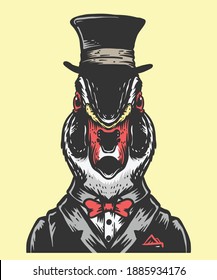 head of duck with magician hat, illustration art